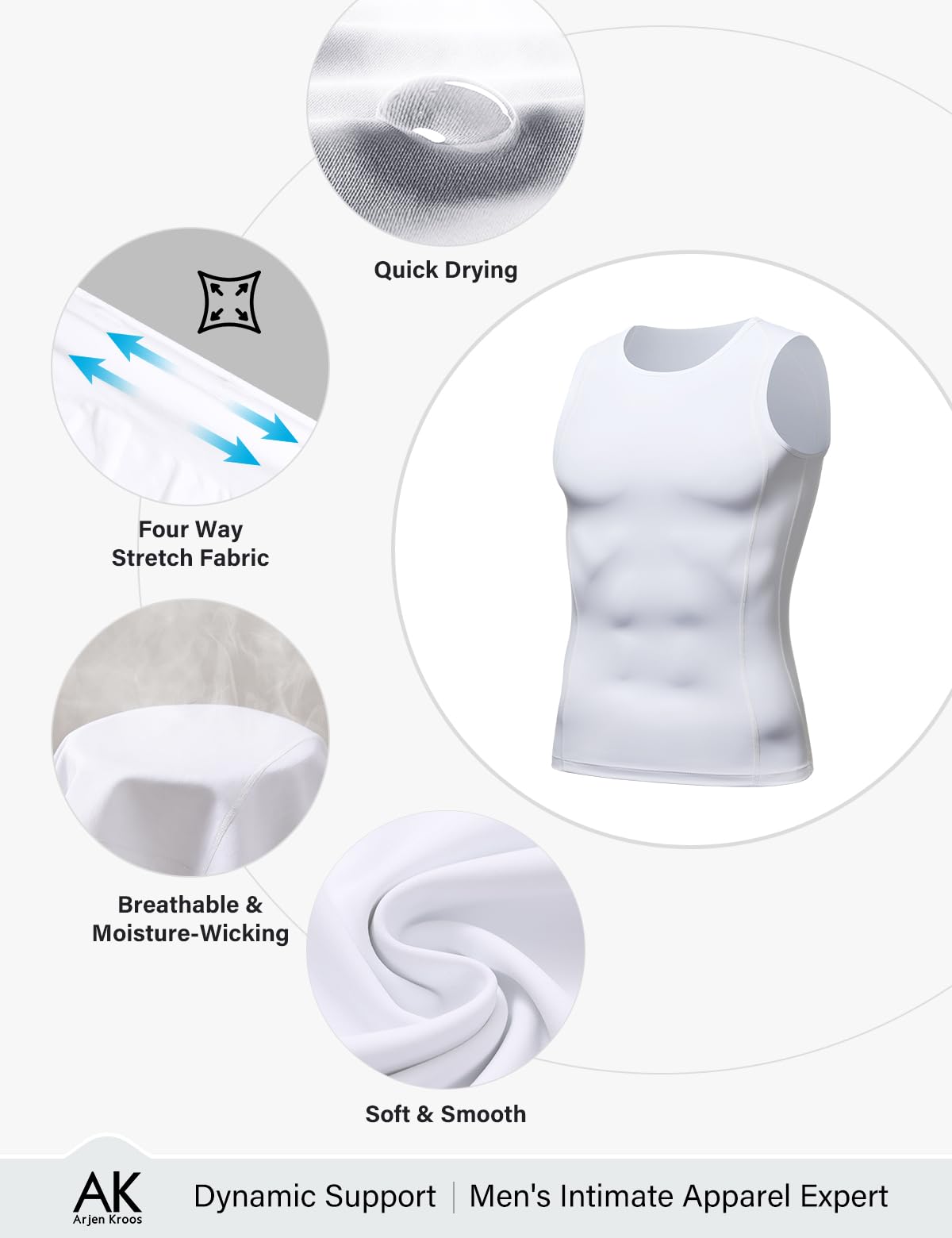 Arjen Kroos Camiseta Compresión Hombre Chaleco Moldeador para Control Abdomen y Pecho, Faja Reductora para Hombre Body Shaper Tirantes sin Mangas