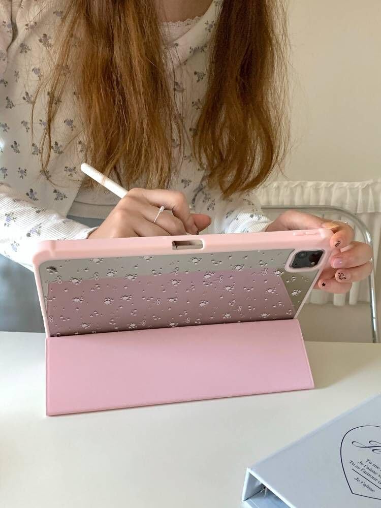 Hard PU Leather Mirror Back Folio Case with Triple Adjustable Kickstand for Apple Pink Bow Ribbon Flowers Floral Light Cream White Refreshing Girls Kids (for iPad 9 10.2-inch 9th Generation 2021)