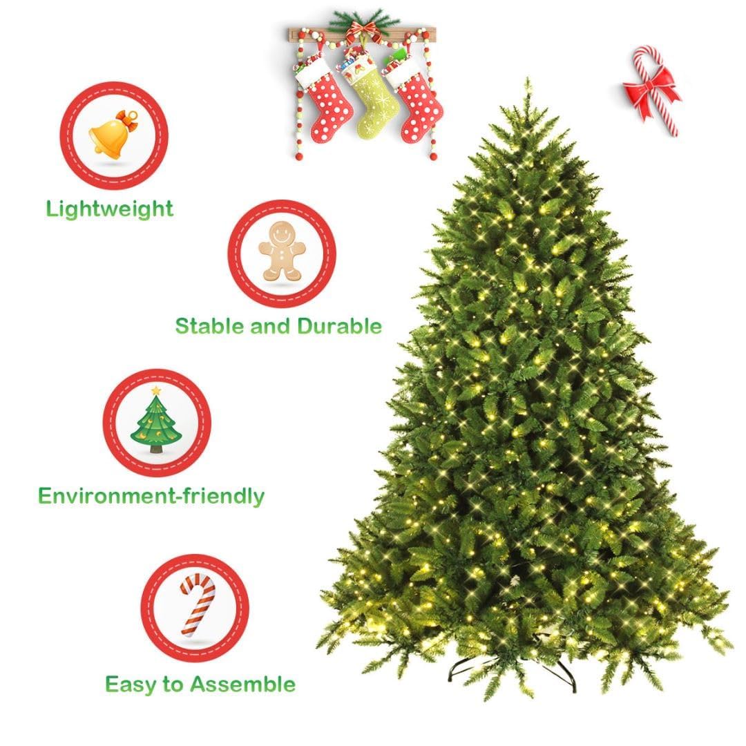Choinka bożonarodzeniowa 5FT/6FT, sztuczna choinka z 450/650 diodami LED, 600/1250 końcówkami gałęzi i 8 trybami oświetlenia,cja na świąteczne przyjęcie do biura i domu (5FT)