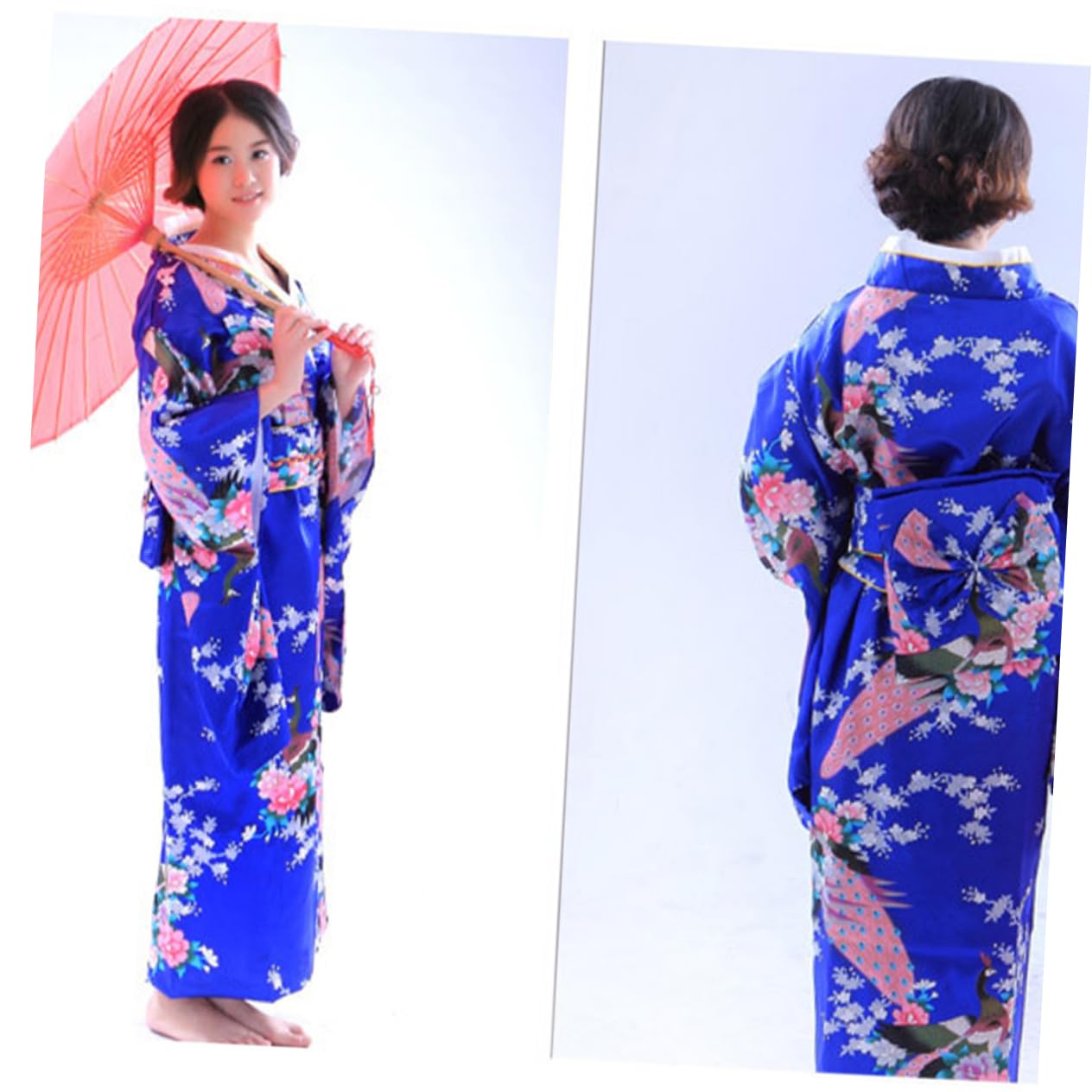 BESPORTBLE Kimono Satin avec Ceinture Robe de Chambre Longue Femme Robe de Bain et Sortie Bain Kimono Nuit Confortable et Unique Ciel Bleu