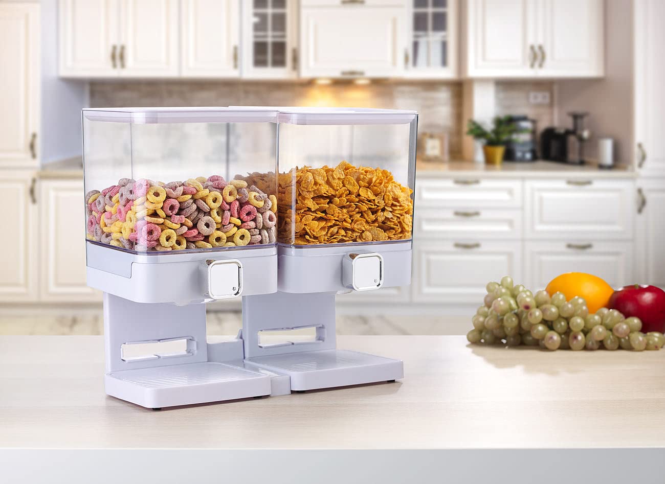 Rosenstein & Söhne Müsli-Box: 2er-Set Doppel-Spender für Snacks, je 33,5 x 30,5 x 16,5 cm, weiß (Behälter für Müsli, Reisspender)
