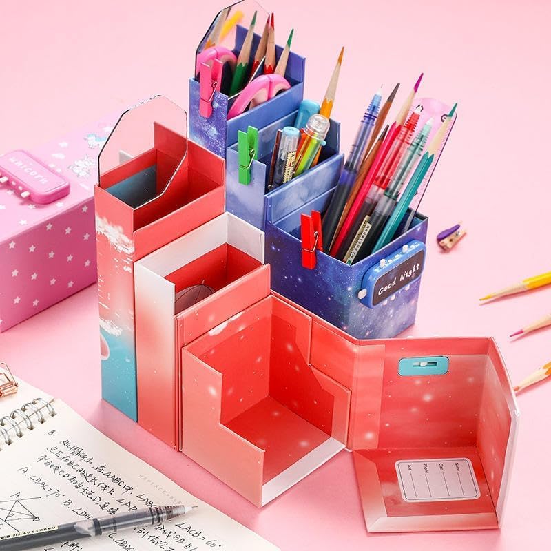 TIUDTOY Plastic Kids Space Pencil Box, Card Style Password Lock Pencil Case, Multi-Layer (Card Passwrd Pencil Box) Multicolour 4