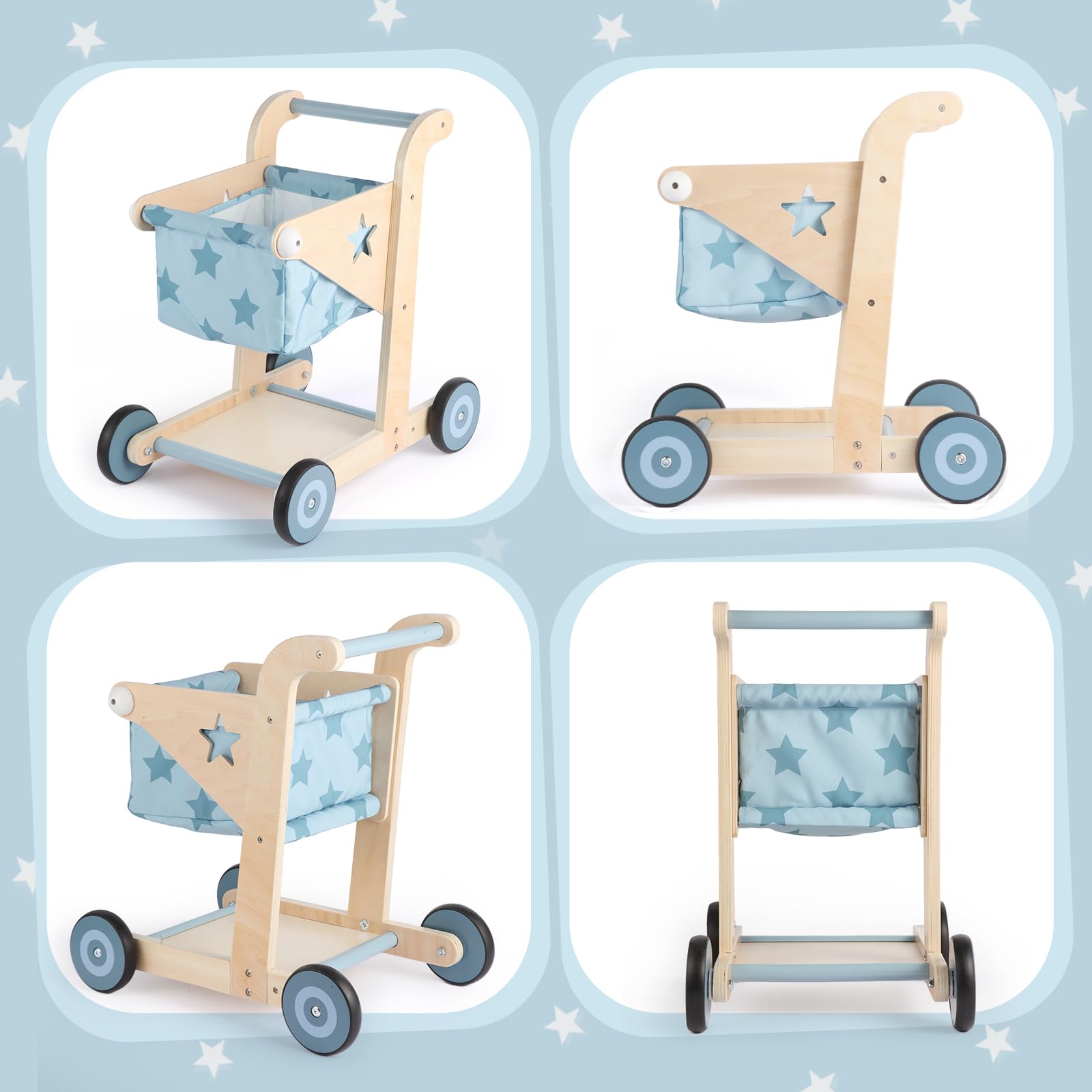 Wooden Baby Walker (niebieski)