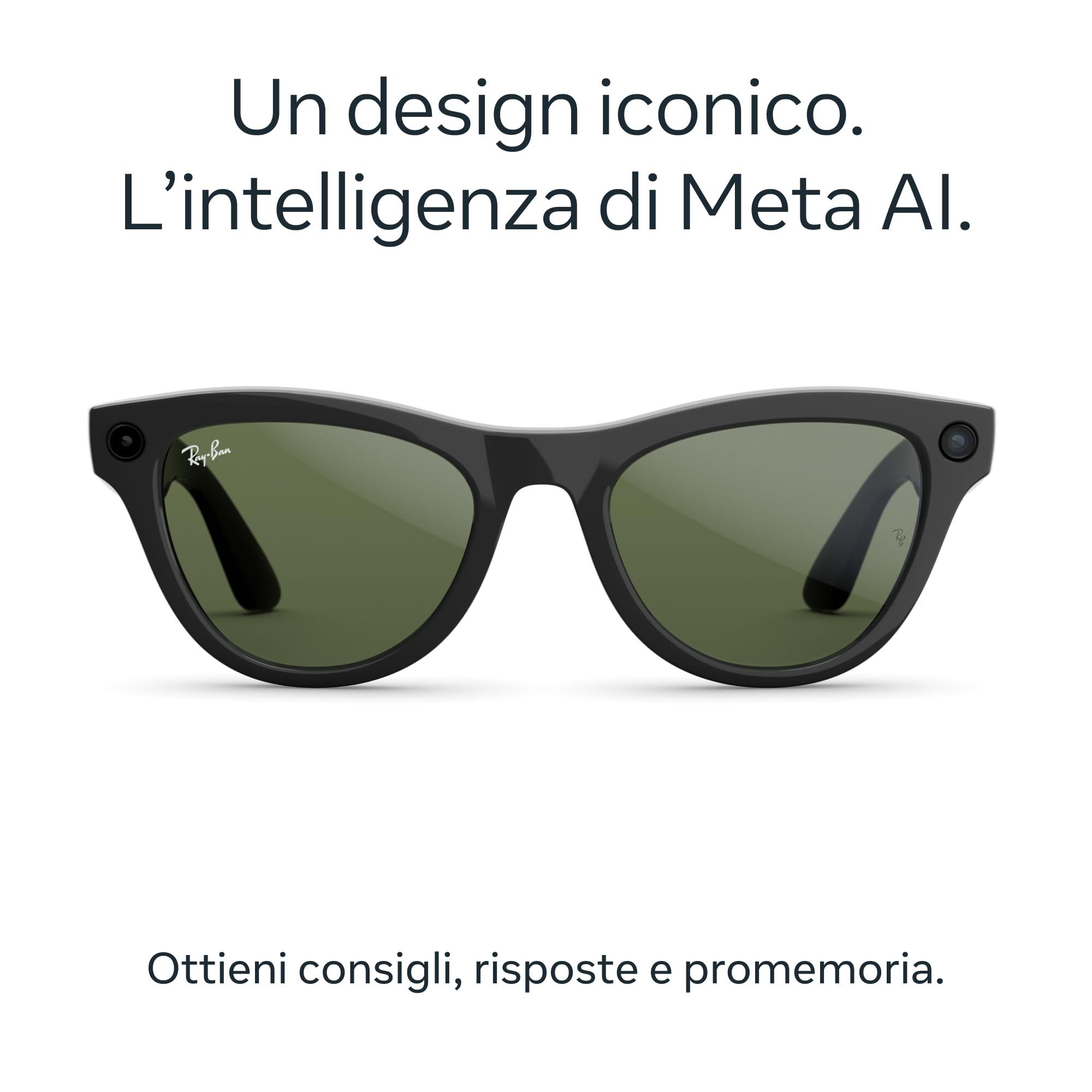 Ray-Ban Meta (Gen 2) Skyler Occhiali AI per Uomo, Donna — Fotocamera Ultra-Wide 12 MP, Video 3K Ultra HD, Open-Ear Audio, Meta AI — 2X Durata della Batteria — Montatura Nera Lucida, Lente G15 Green