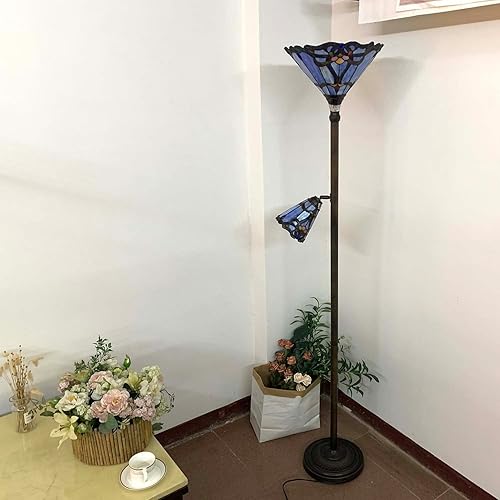 Miniatura 3 de Bieye L10686 Lámpara de pie estilo Tiffany barroco de vitrales con luz lateral para leer decoración del hogar, 71 pulgadas de alto