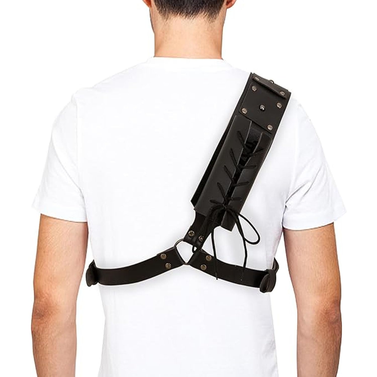 VUFVOID Medieval Leather Back Sword Shoulder Frog - Adjustable Sword Belt, Renaissance Warrior Costume Accessory, Universal Sword Shoulder Back Sheath Black/Beige