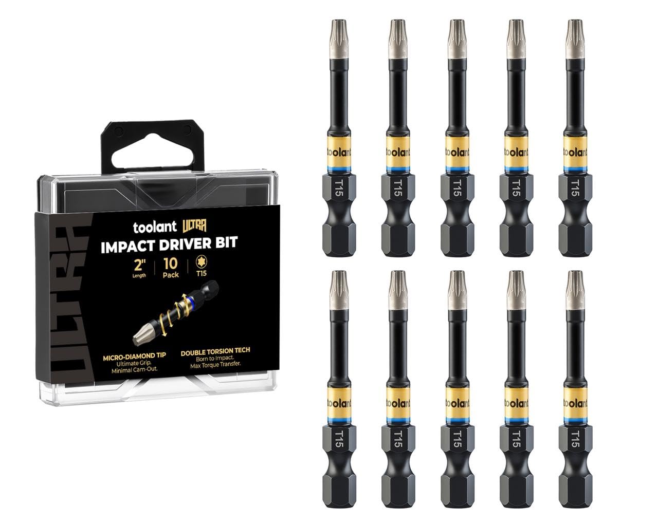 toolant T15 2" Impact Torx Bits, 1/4" Hex, S2 Steel, 10-Piece Set