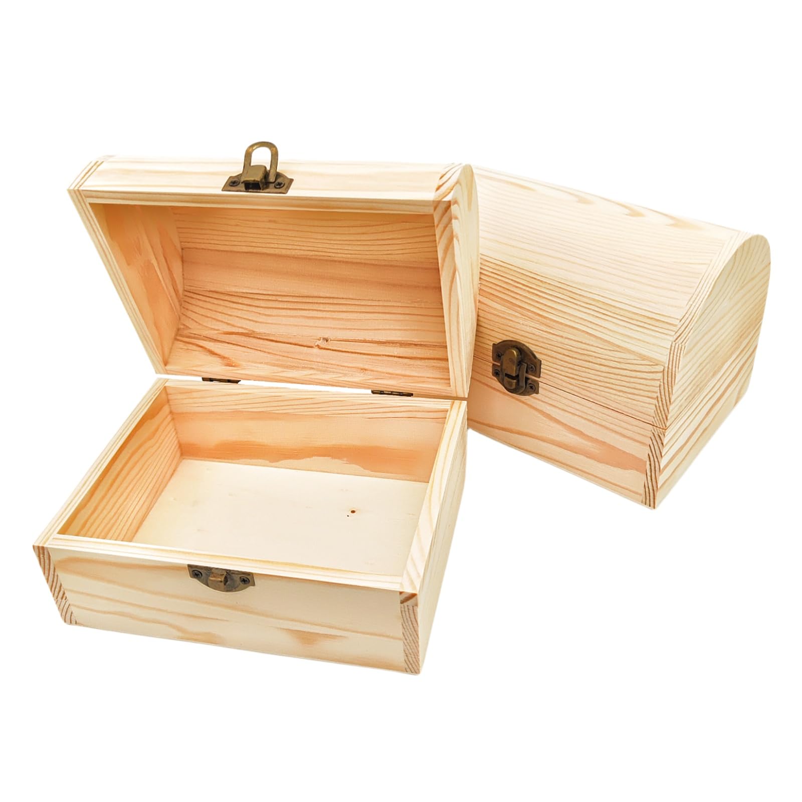 Anktily 2 Pack Arched Wooden Boxes, 16 x 12 x 11.5 cm Unfinished Pine Wood Storage Chests with Lid - Rustic DIY Craft Organiser for Jewellery, Keepsakes & Home Decor