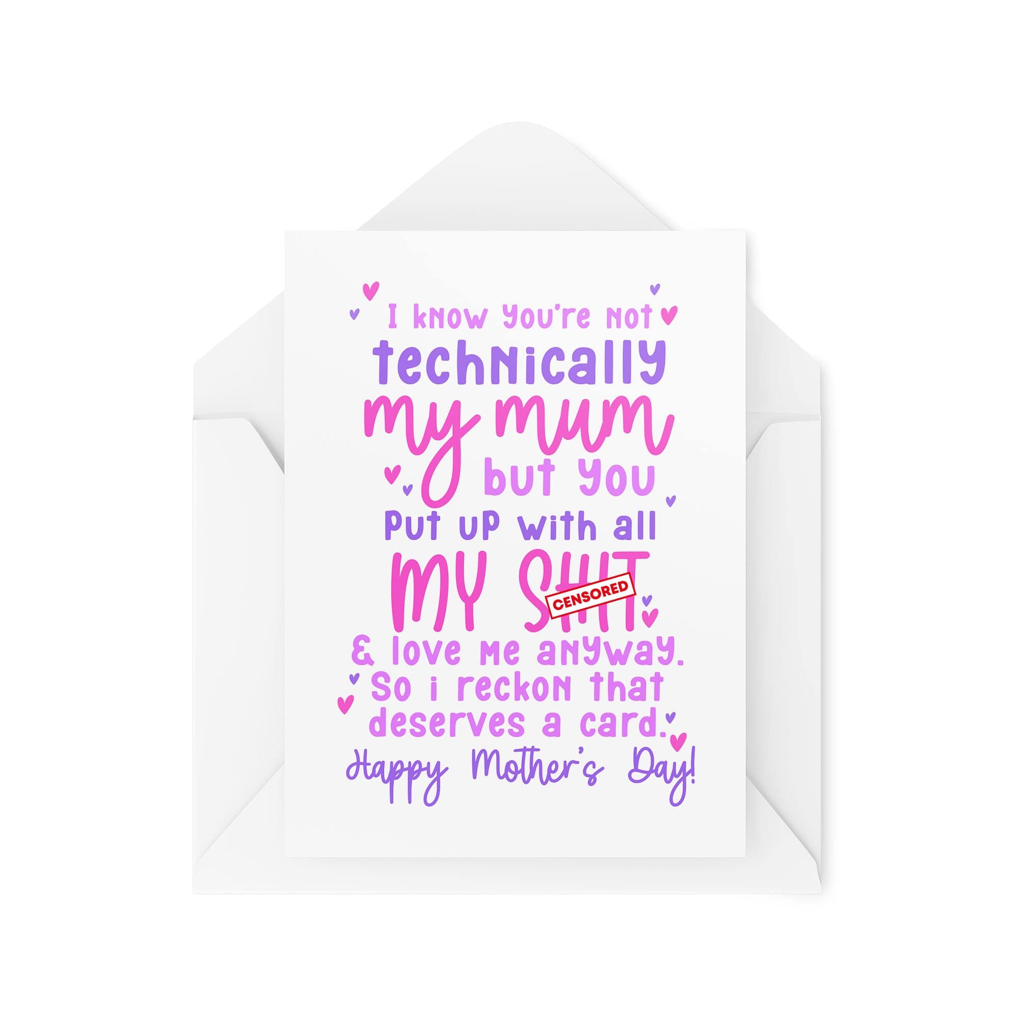 Funny Mother's Day Cards - Not Technically My Mum - Thank you Step Mum - Bonus Mum - Like a Mum - Mum Dad Partner - CBH1627