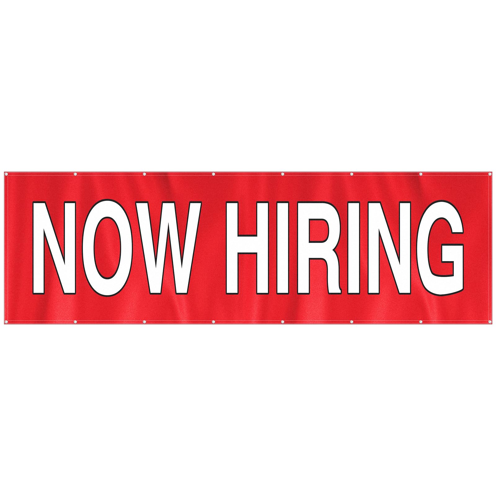 HunnmingRe Now Hiring Banner - Letreros de contratación de 3 x 10 pies, color rojo y blanco, letreros de contratación para interiores y exteriores, tela satinada de una sola cara con ojales de metal