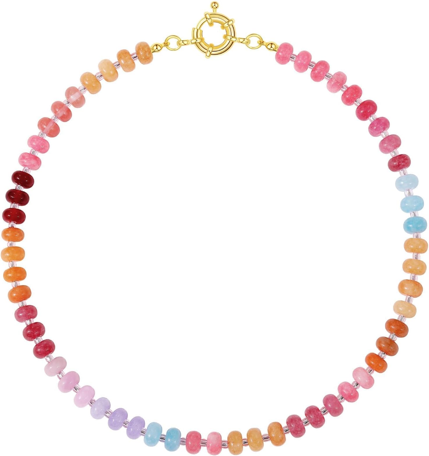 Beaded Gemstone Necklaces for Women, Boho Colorful Bead Choker Necklace, Natural Stone Handmade Summer Jewelry for Beach