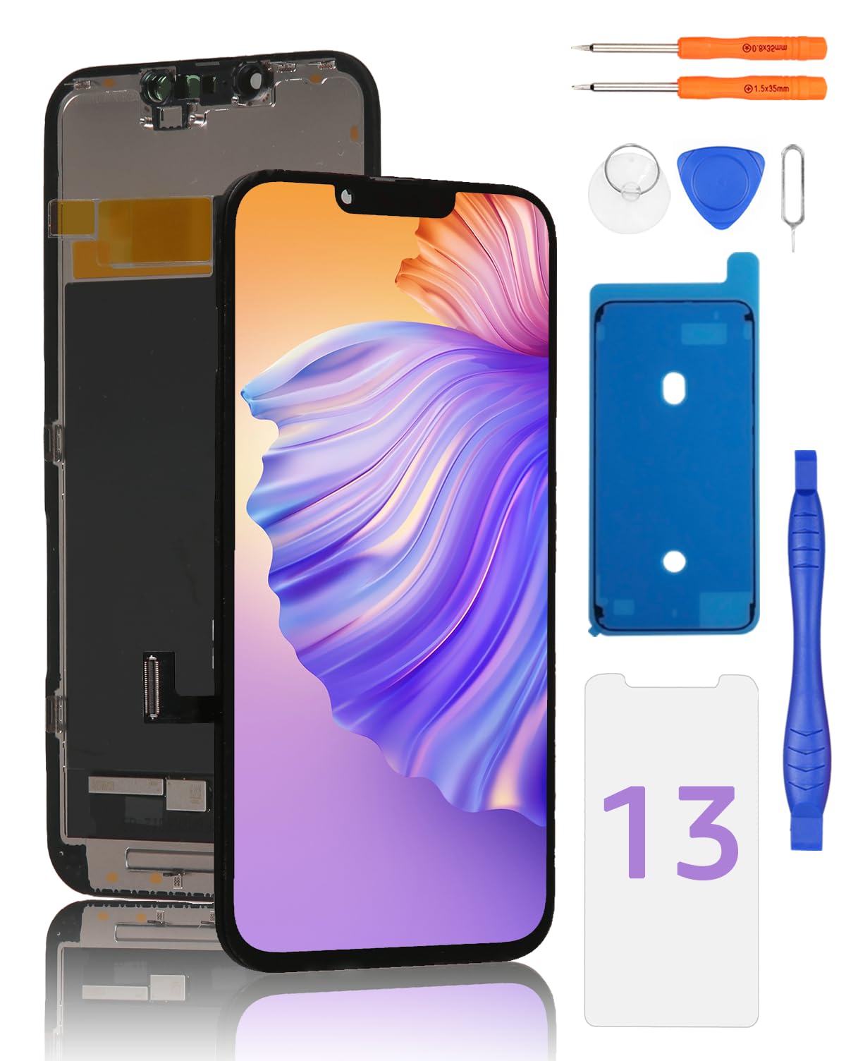 Yodoit Écran pour iPhone 13 LCD Ecran 6,1" FHD Tactile Vitre 3D Touch Face ID Digitizer Complet et Kit de réparation
