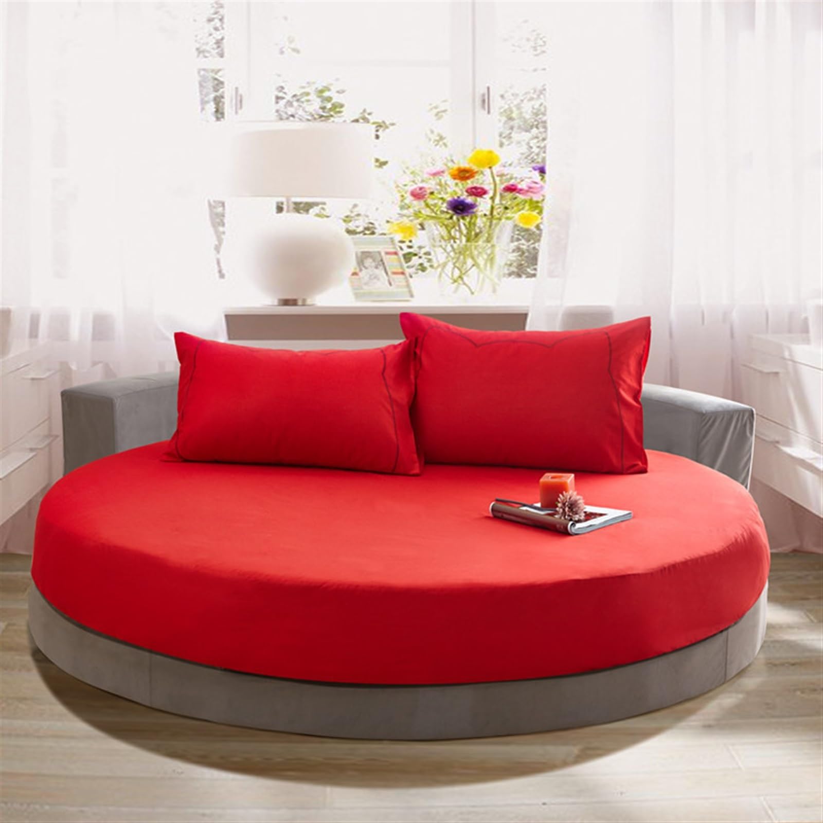 Generico Letto Rotondo Lenzuola con Angoli Tessuto di Cotone Tinta Unita copriletto Morbido Salute Coprimaterassi Fitted Sheets(Colore Kaki,Diameter 2.2m