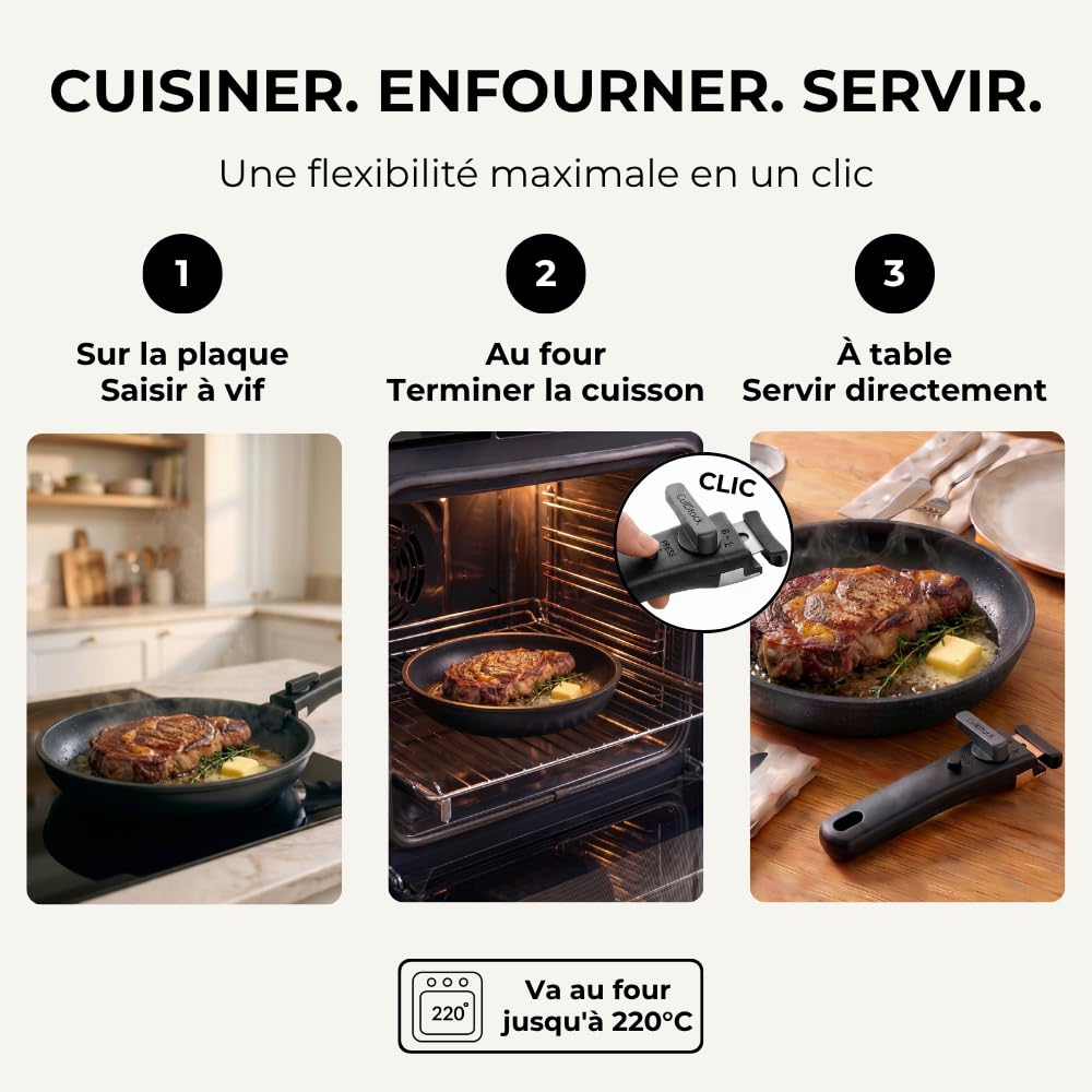 Pro 12 Pièces Batterie de cuisine, Casserole Induction, Casseroles et Poêles à Poignée Amovible, Empilable et Compact, Revêtement Antiadhésif, pour Vitrocéramique, Nettoyage Facile