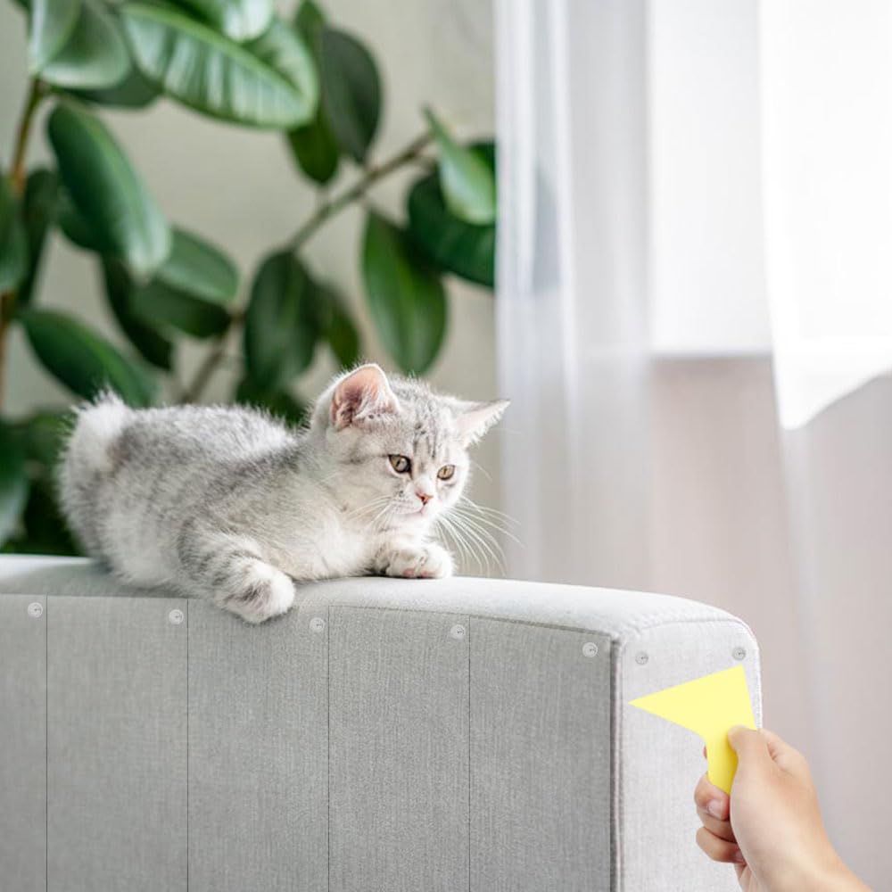 12 Piezas Protector de Muebles Adhesivo para Gatos con Tornillos Cinta Anti Arañazos para Gatos Protector De Muebles Gatos Funda Autoadhesiva Transparente Para Sofás,Colchones,Puertas,Paredes