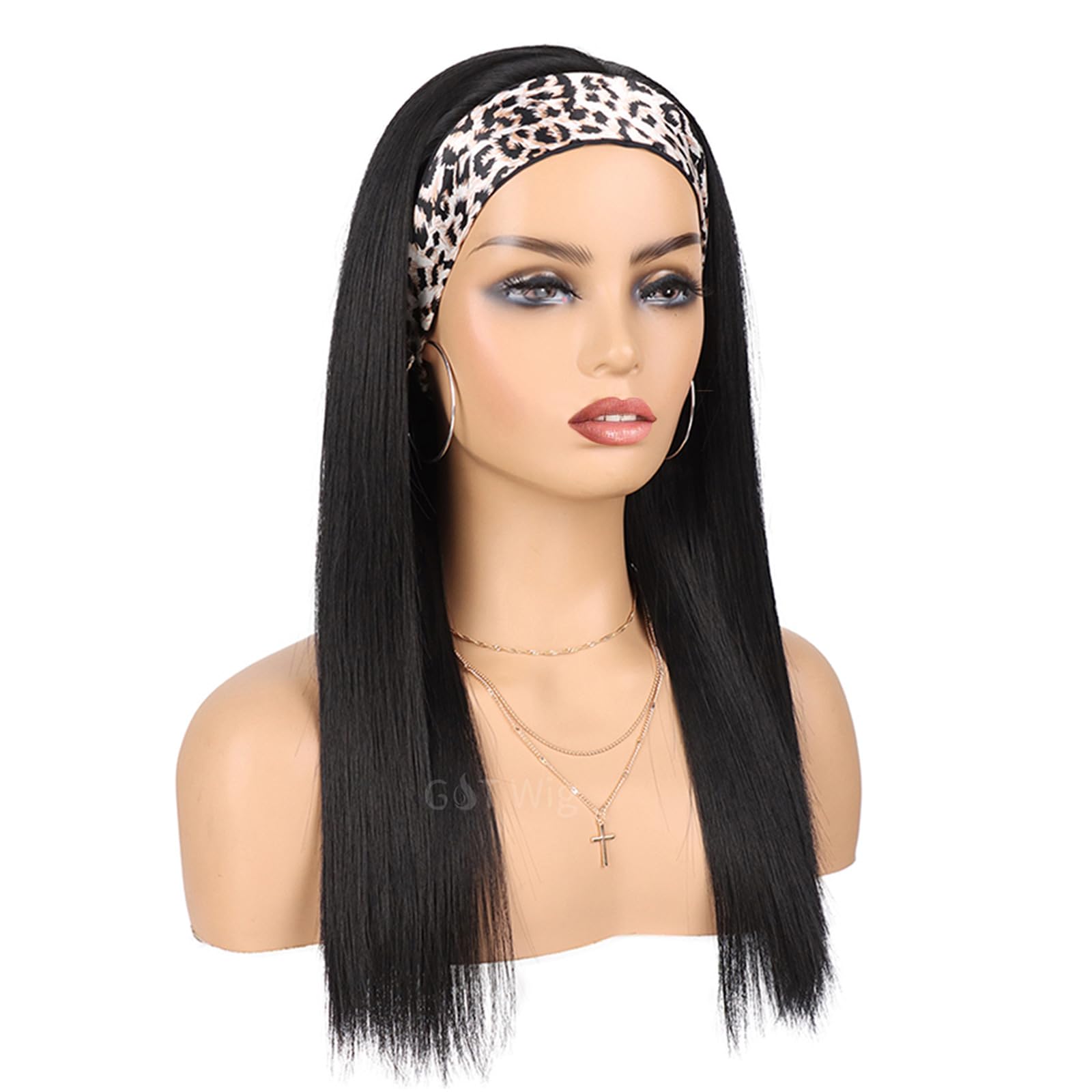 G&T Headband Wig for Women Black Straight Synthetic Headband Wig Glueless Heat Resistant Natutal Looking for Daily Party Use(20 inch)