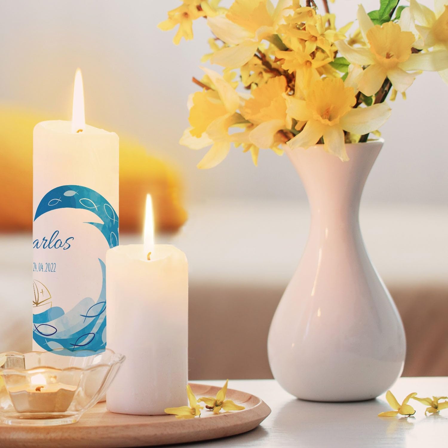 GRAVURZEILE Candela stampata – Candela per battesimo – Candela stampata brillante per battesimo – regalo di battesimo personalizzato per ragazze e ragazzi – Candela pilastro di alta qualità 250/80 mm