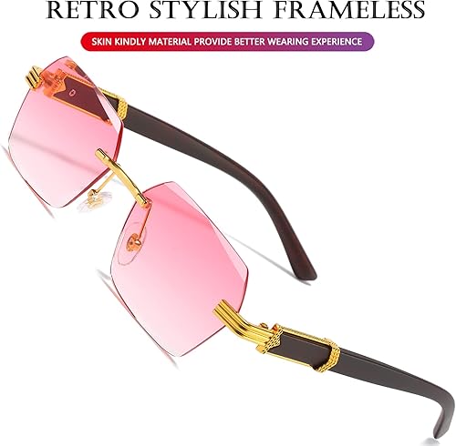Miniatura 5 de AIEYEZO Gafas de sol retro sin montura rectangulares para mujeres y hombres, vintage, sin marco, gafas de sol de moda sin marco, gafas tintadas