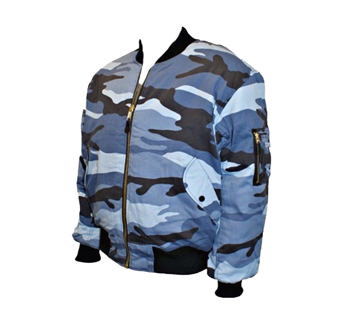 Army and Outdoors Camouflage MA1 Bomber Flight Jacket with Heavy Brass Zip (M, Midnight)