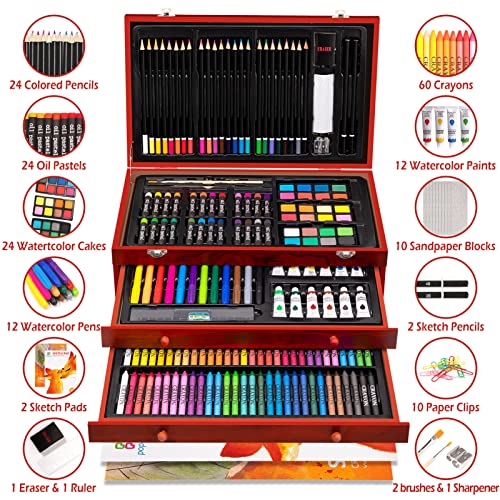 Art Supplies, 185 Piece Deluxe Wooden Art Set Professional Art Kits with 2 Sketch Books, Crayons, Oil Pastels, Colored… - Image 3