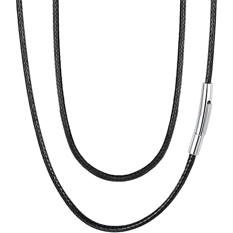 FaithHeart Braided Leather 2MM/3MM Necklace Cord for Men with Stainless Steel Snap Clasp, Waterproof Woven Wax Rope Chain for Pendant with Delicate Gift Box