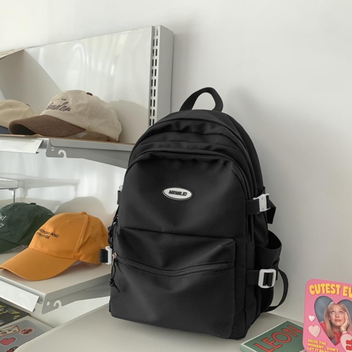 Kawaii Backpack with Cute Accessories Casual Aesthetic Daypack Simple Laptop Bag Waterproof Travel Rucksack for Women (black) - Image 6