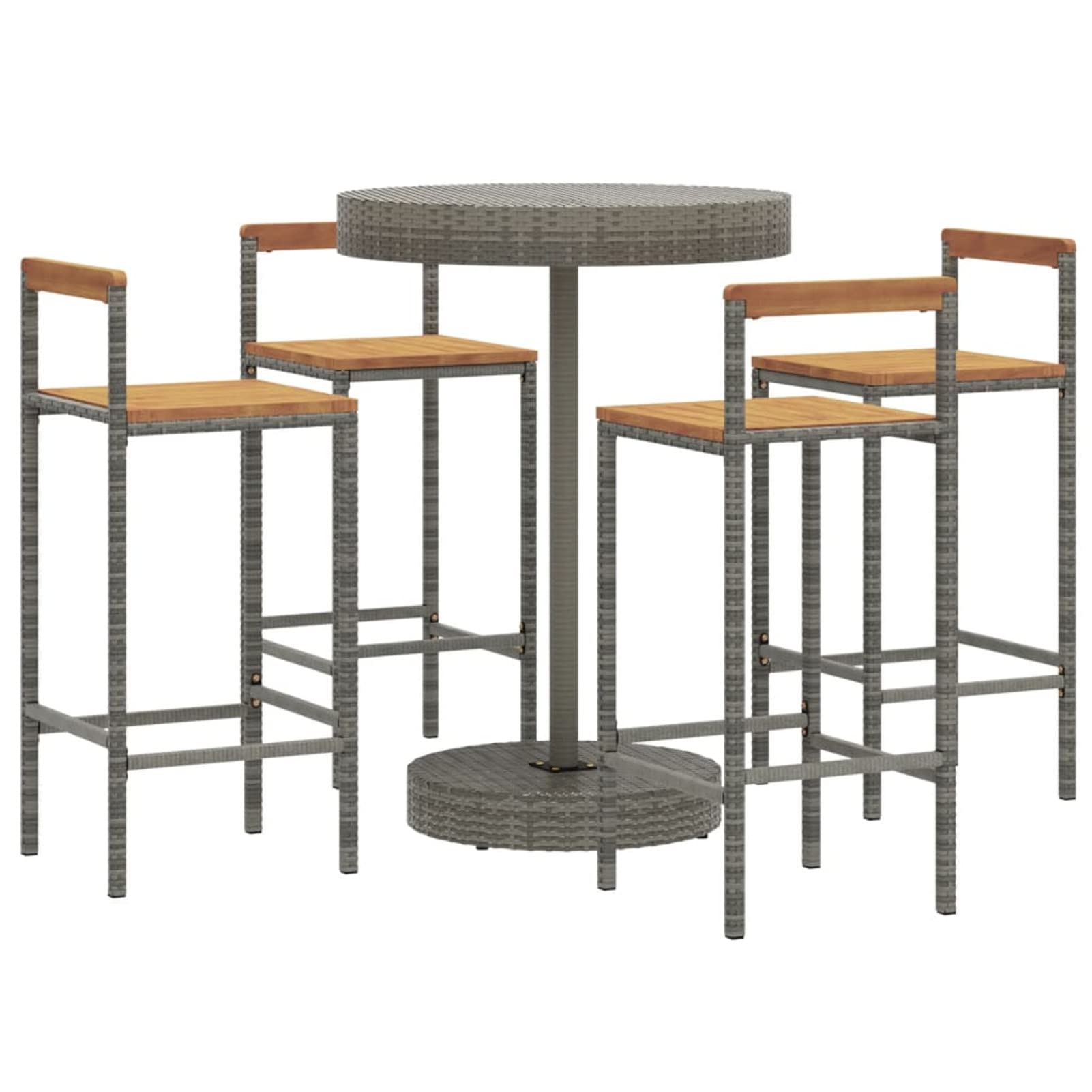 BaraSh Ensemble Bar de Jardin,Ensemble de Bar d'extérieur,Mobilier de Jardin,Ensemble de Bar Jardin 5 pcs Gris Poly rotin/Bois Massif Acacia