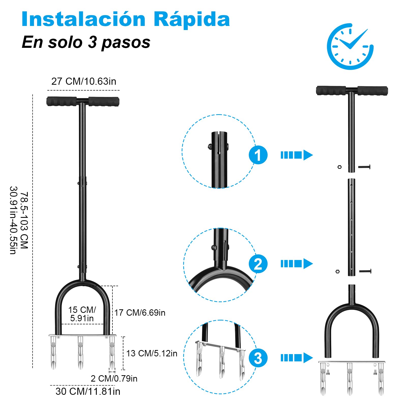 Aireador de césped manual de 3 agujeros con altura ajustable y mango de espuma NBR – Ventilador de núcleo de acero de alta resistencia para aflojar el suelo y el cuidado del césped (revestimiento