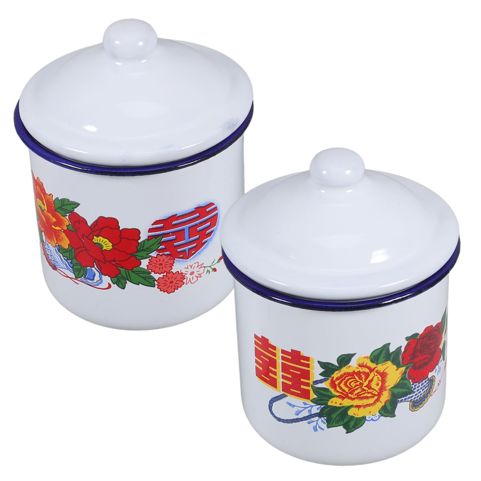 Emaille-Becher, je 350 ml, 2 Vintage, Teetassen aus Emaille, liegen angenehm in der Ha