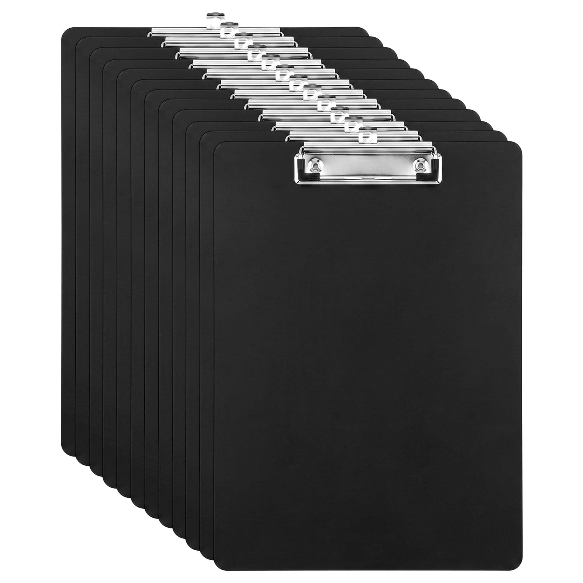 Lot de 12 porte-bloc A4 - Noir - 31,5 x 22,5 cm - En plastique - Avec pince en métal et œillet de suspension - Pour l'école, le bureau, la maison, le restaurant