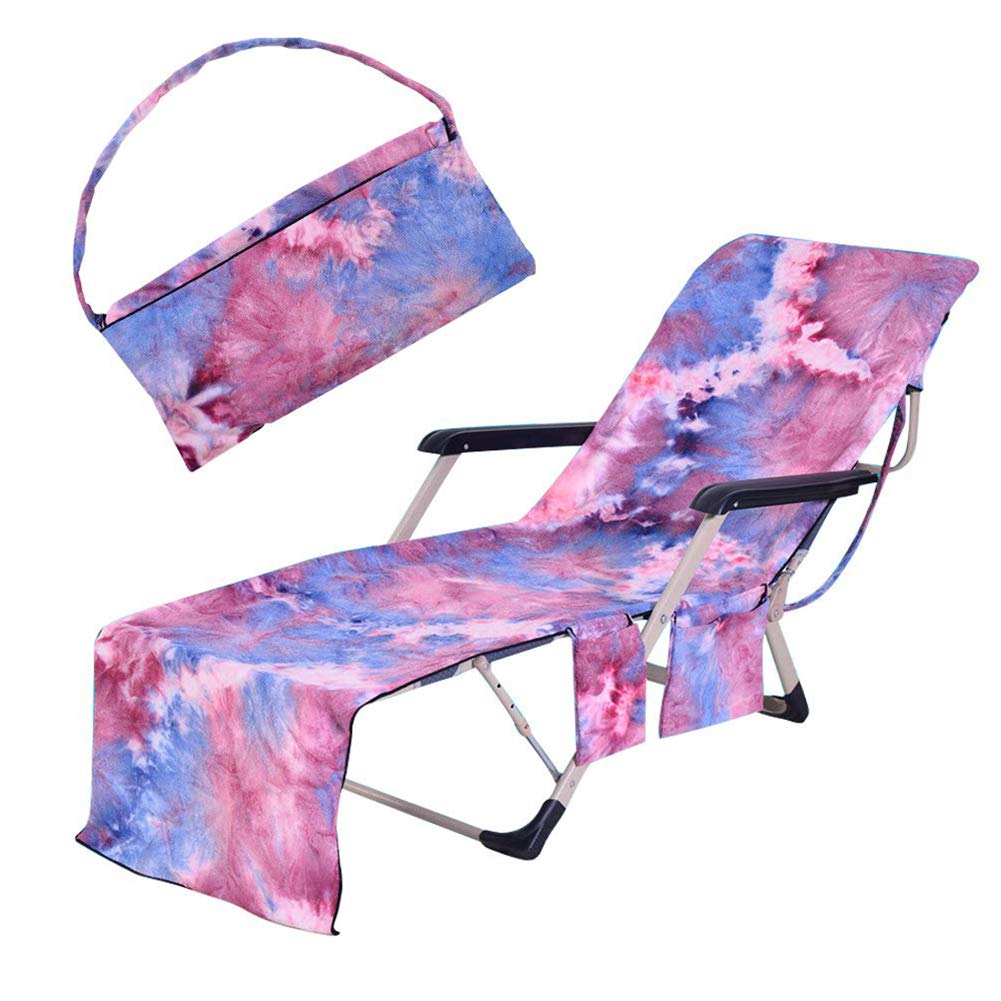 Beach Chair Cover,Chaise Lounge Chair Cover Microfiber Beach Towel with Pockets Quick Drying Terry Towels for Pool Holidays Sunbathing (Purple)