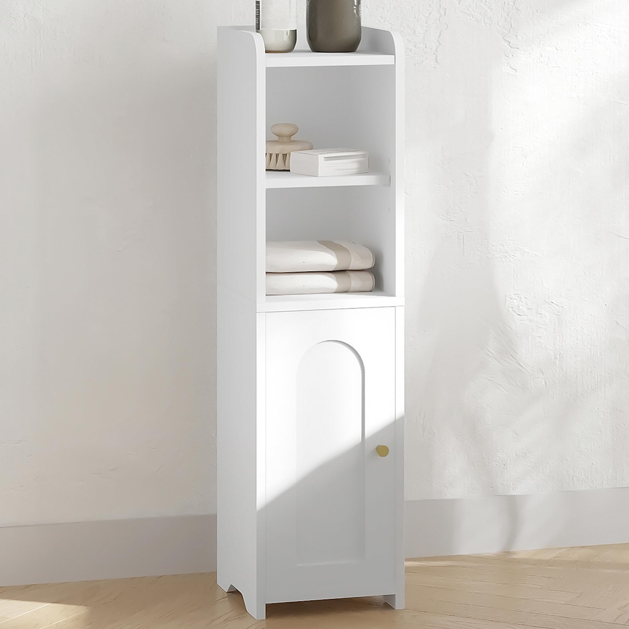 Hzuaneri Meuble de Salle de Bain, Meuble de Rangement avec Portes, Armoire d’Angle avec Étagères Réglables, Armoire de Toilette, ‎20 x 20 x 75 cm, Blanc BC19703X