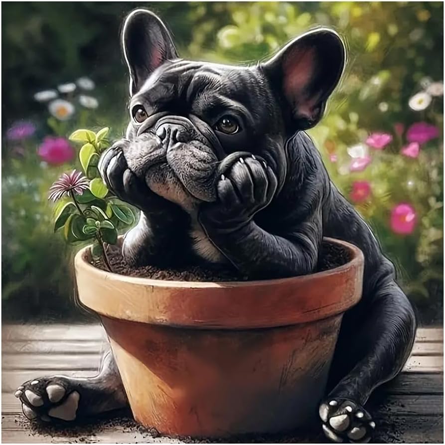 French Bulldog Diamond Art Kits for Adults, 5D Diamond Painting Kits for Beginners, DIY Round Full Drill Bead Craft for Home Wall Decor Gift 11.8x11.8 inch, Animal