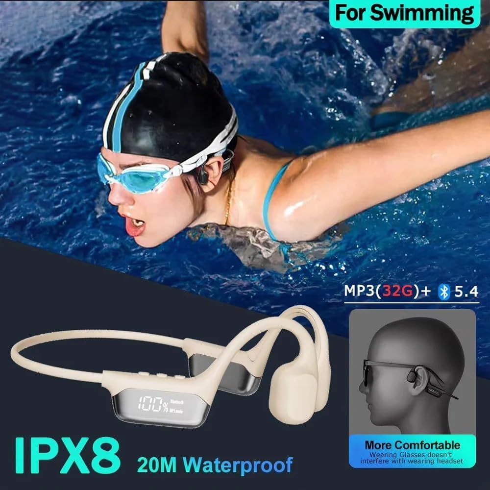 Genérico Cranovib V2 Auriculares Natación, Auriculares Impermeables Beatosync para Natación, Auriculare De Conducción ósea Premium, Auriculare Inalámbricos Bluetooth para Correr Y Nadar (Red)