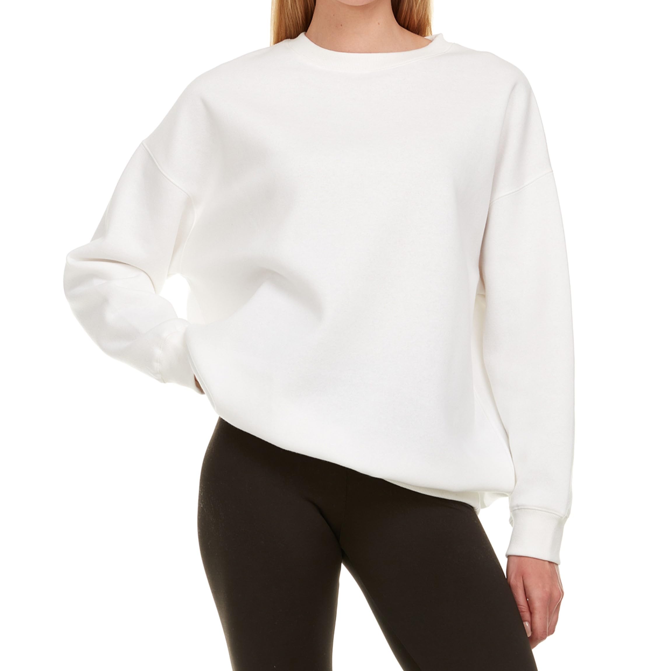 oversized sweatshirt for women – crewneck fleece pullover sweatshirt plus size included white