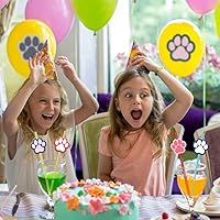 Vista 6 de 24 piezas de suministros para fiesta de cumpleaños de perros, pajitas de bebida con patrón de patas, adecuadas para fiestas temáticas de perros