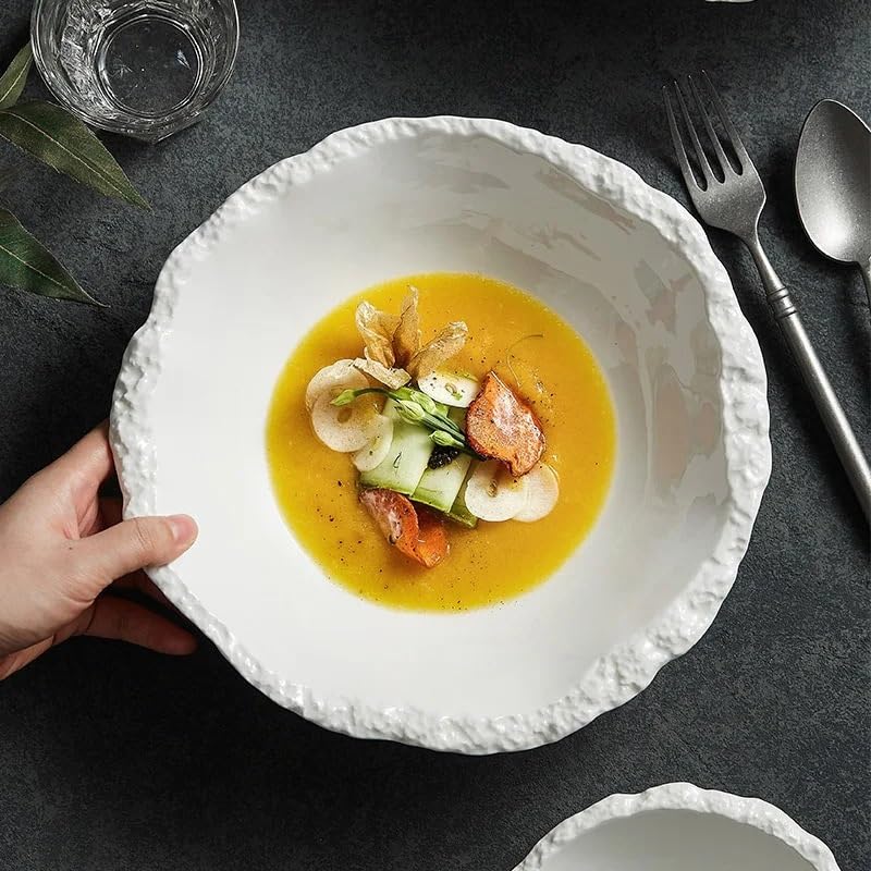 Speiseteller, Teller aus Steinkorn, weiße Keramik, Suppe, Nudeln, Hotel, Restaurant, Geschirr, Salat, Desserttablett, Speiseteller, stapelbare Speiseteller