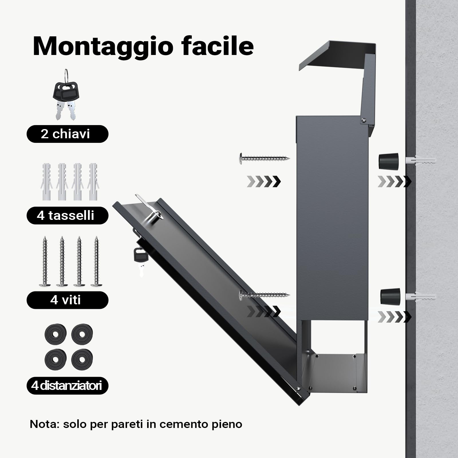 Wiltec Cassetta postale con vano portagiornale V23 antracite 370 x 102 x 370 mm