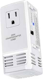 Travel Voltage Converter & Adapter Combo, 220V to 110V 2000W Universal Power Converter, 8A Max for Hair Dryer Laptop Cell Phone, Worldwide Plug for US to UK Europe AU Over 150 Countries White