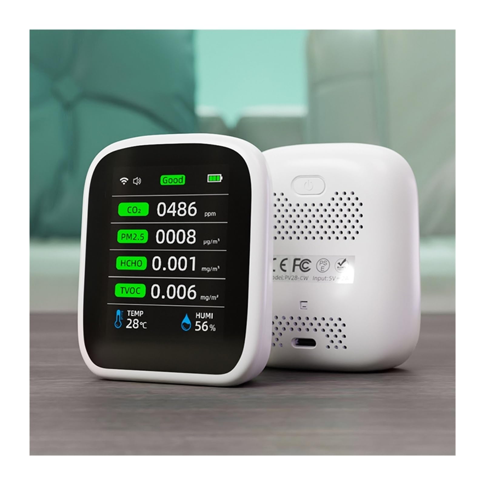 Monitor jakości powietrza, 8in1 PM1.0 PM2.5 PM10 CO2 TVOC HCHO Tester temperatury i wilgotności przenośny miernik ści powietrza detektor dwutlenku węgla dla domu, biura
