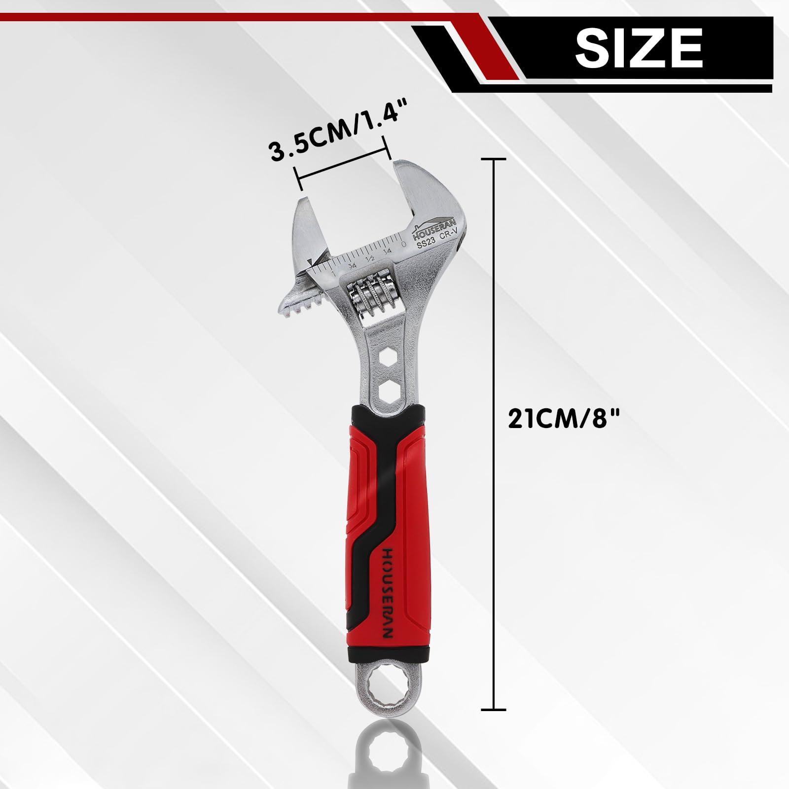 HOUSERAN 210mm Adjustable Wrench, Wide Jaw Adjustable Wrench with Anti-Slip Grips, Cr-V Steel Wrenchs for Home Repair DIY, Garage - Image 2