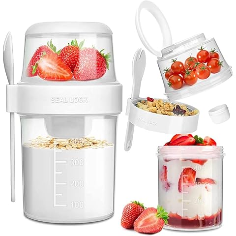 ICHDICH 710ML Insulated Food Soup Container, Stainless Steel Food Jar with Spoon, Leak-Proof Cereal On The Go Cup for Adult, Breakfast Milk Fruit Cereal Storage Jar for Adults (transparent870ml) … Cover