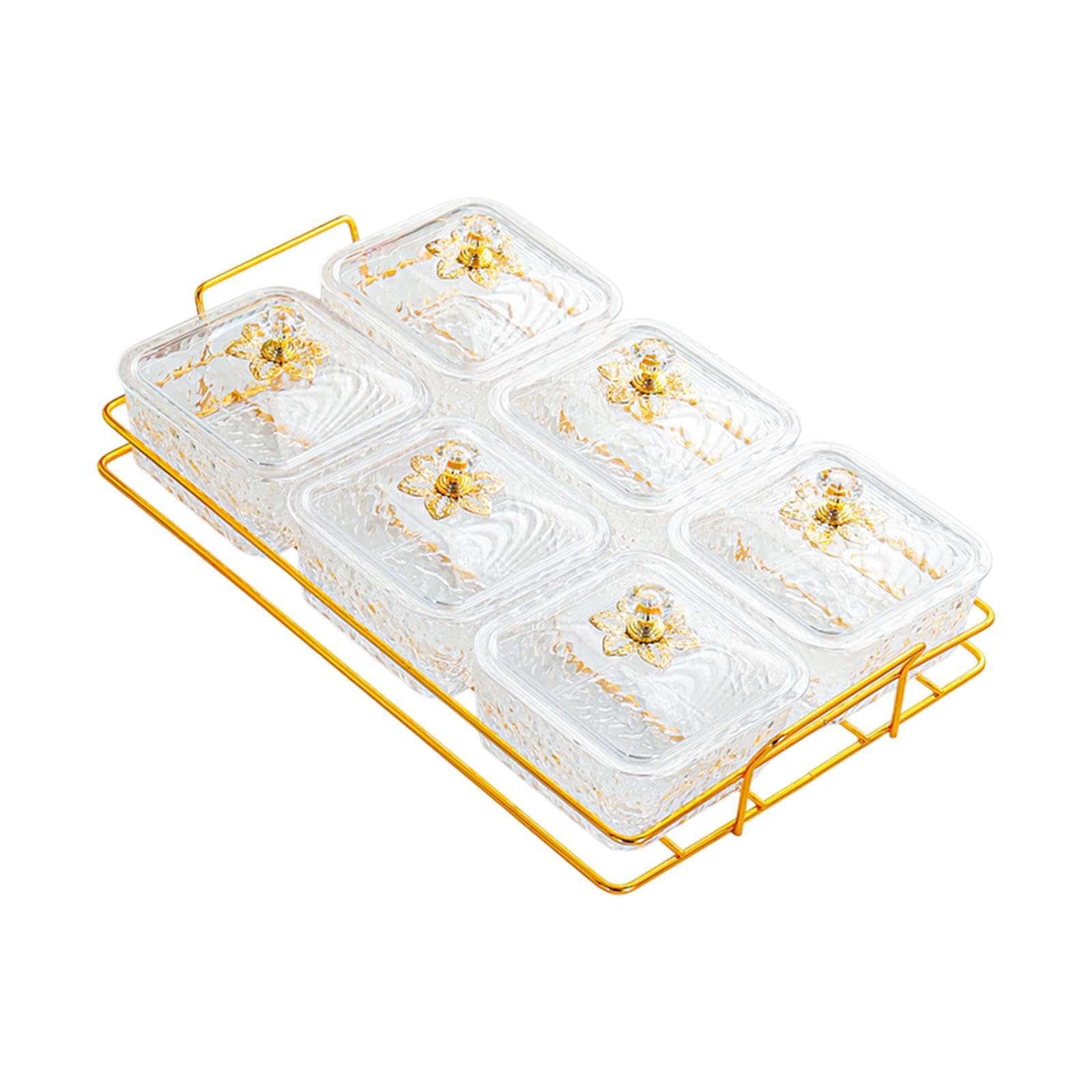 PIXZCSA Dried Fruit Plate Versatile Serving Dish With Compartments Appetizers Fruits Nuts At Special Celebrations Candy Nut Serving Container Appetizer Tray, Clear, 6 Grid