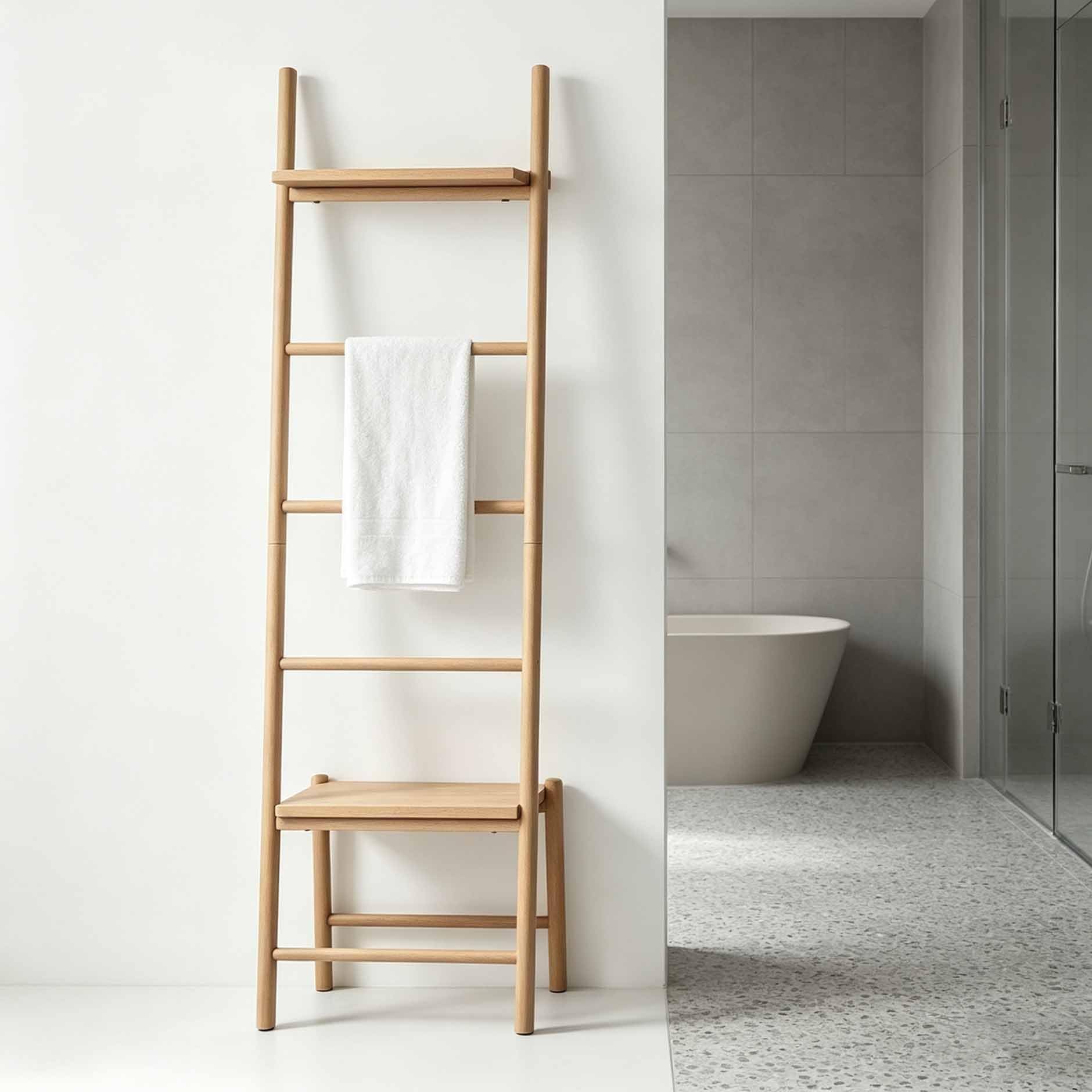 5-tier Bamboo Freestanding Towel Rack, Corner Shower Caddy Standing
