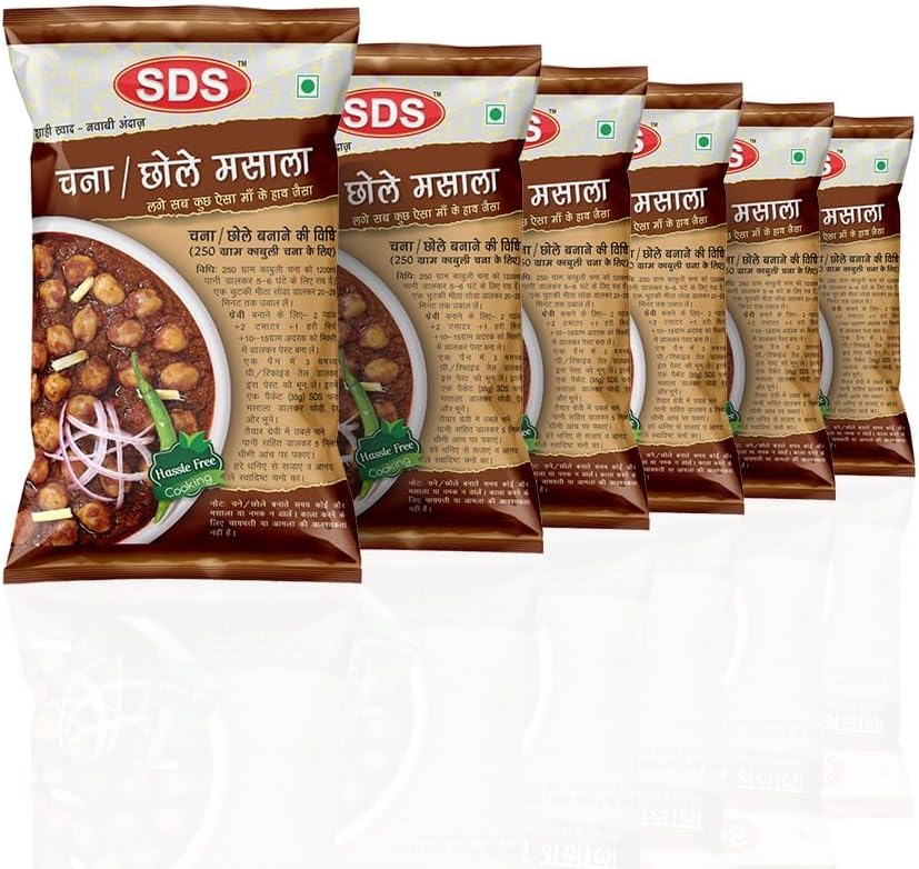 SDS Chana/Choley Masala Powder - 70g (Pack of 6) | Spicy & Tangy Indian Gravy Mix for Chole Bhature, Kulche Chole, Kala Chana | Zero Added Colours, Fillers, Additives & Preservatives