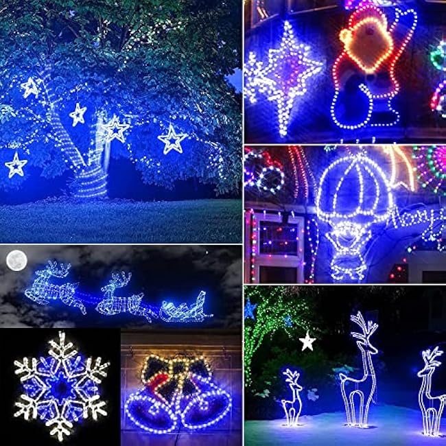 New Upgraded Solar Rope Lights Outdoor Waterproof 19 Modes 300 LED 105ft Solar String Lights with Remote Timing Dimmable Tube Light for Outside Pool Tree Patio Yard Christmas Decoration (300LED-Blue)