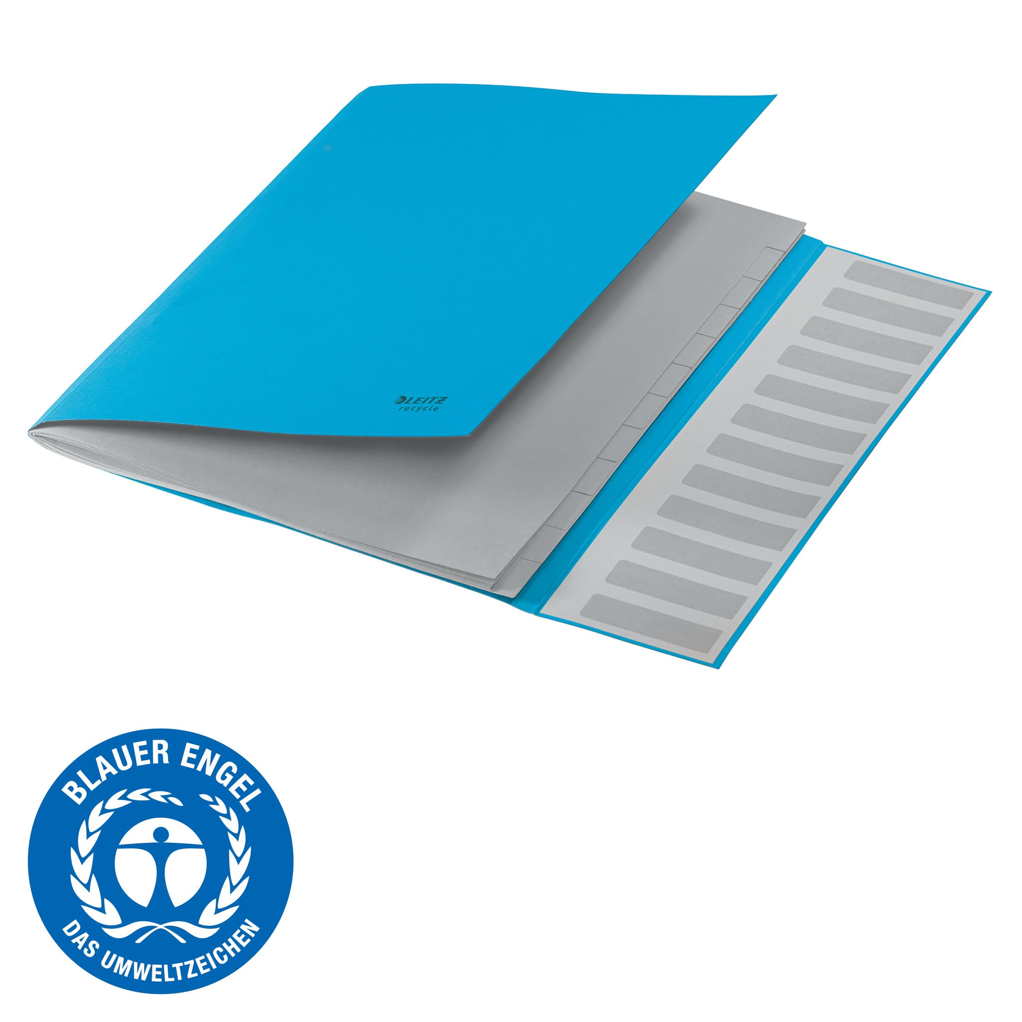 Leitz Recycle Carpeta Archivadora con 12 Separadores para Folios A4, con Gomas Elásticas Hecha de Cartón 100 % Reciclado, Azul – 39150035