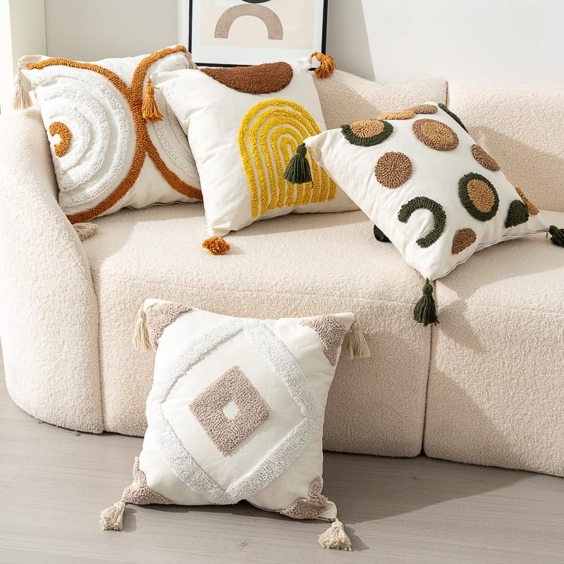 1/2 szt. kremowe boho poszewki na poduszki dekoracyjne 45 x 45 cm pętelkowe poszewki na poduszki frędzle lniane kwadratowe poszewki na poduszki na sofę do sypialni