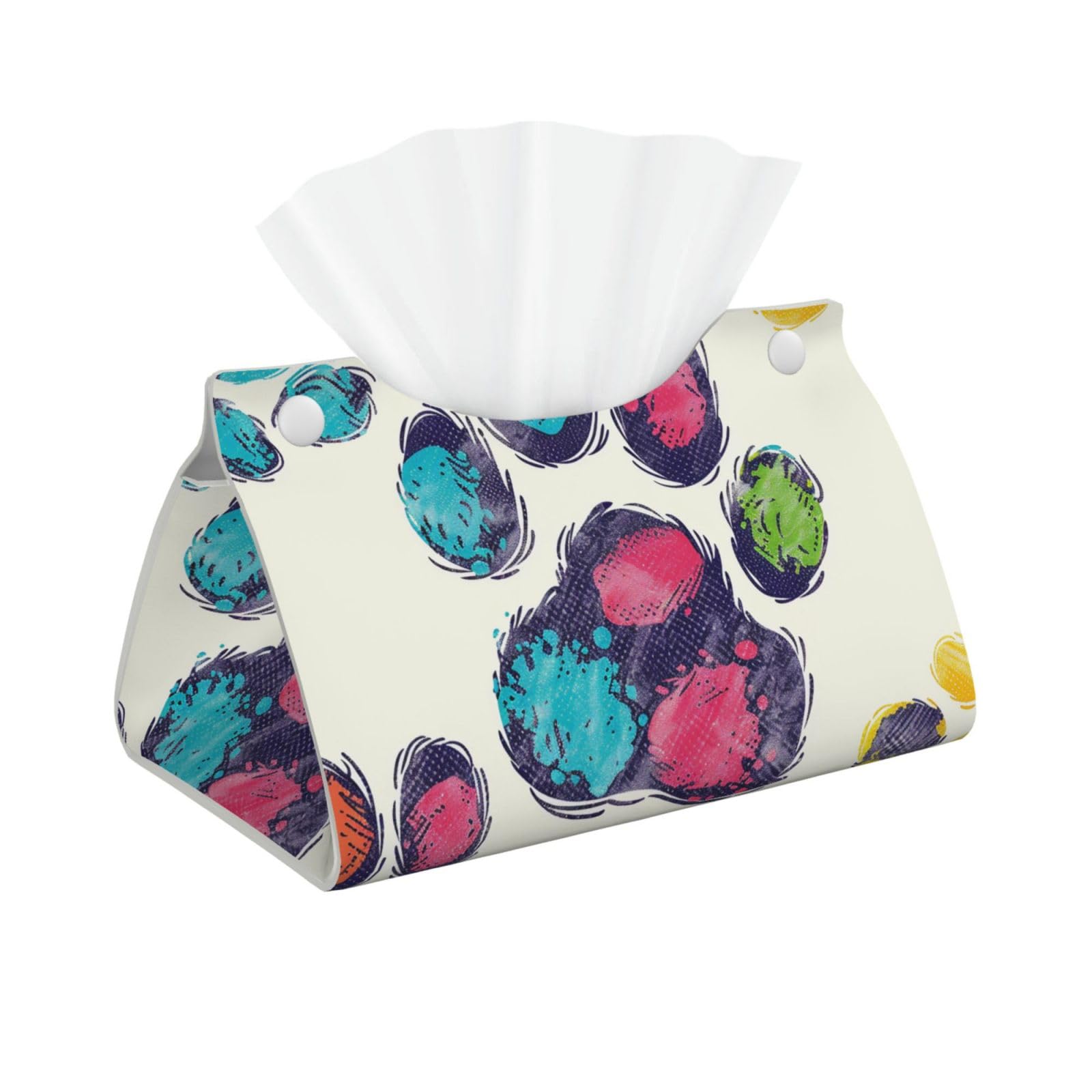 Cute Colorful Dog Paw Print Tissue Box Cover Foldable Tissue Storage Box Leather Tissue Cube Box Holder for Living Room Bedroom Office Car Home Decor