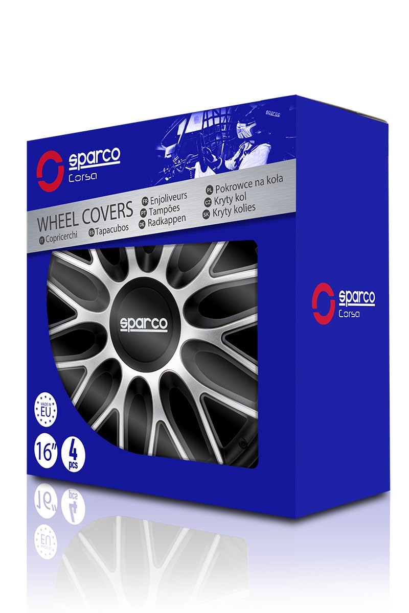 SPARCO Tapacubos 16" pulgada Kit negro plata Embelecedores De Rueda Juego de tapacubos SPC1696SVBK